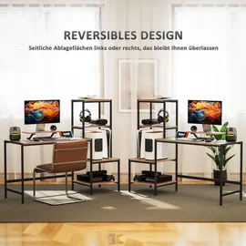 Homcom Schreibtisch Computertisch mit Monitorständer, CPU-Ständer, Bürotisch mit Druckerablage, PC Tisch mit 4 Regalen, Modern-Design für Home ... - Braun