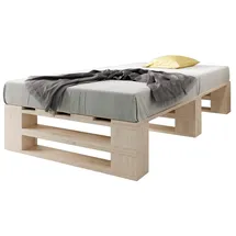 sunnypillow Palettenbett M2 aus Holz 80 x 200 cm mit Lattenrost Stabiles Seniorenbett Kinderbett Jugendbett Gästebett erhöhtes Einzelbett Bettges...