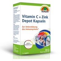 Sunlife Vitamin C + Zink Depot Kapseln hochdosiert - 1x60 Stück - Nahrungsergänzung für Immunsystem - Kapseln mit Depot-Technologie - pro Tagesdosis 225 mg Vitamin C & 2,25 mg Zink