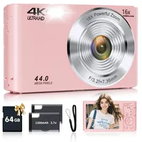 Digitalkamera, FHD 4K 44MP Digitalkamera Rosa mit 64GB SD-Karte 16X Digitalzoom, Kameras für Fotografie Kompakt Point and Shoot Kleine Kamera für Teenager Jungen Mädchen Kinder Kamera Digital für