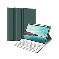 Fintie Tastatur Hülle für iPad Air 5 2022 / iPad Air 4 2020 10.9 Zoll, Schutzhülle mit TPU Rückschale, Pencil Halter und magnetisch Abnehmbarer Tastatur mit QWERTZ Layout, Nachtgrün