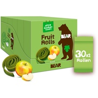BEAR Fruchtrollen Apfel | 100% Natürliche Inhaltsstoffe | Ohne Zusatz von Zucker | Gesunder Snack für Kinder & Erwachsene | 30 Beutel x 20g | 600g, Grün