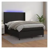 vidaXL Boxspringbett mit Matratze & LED Schwarz 140x200 cm Kunstleder
