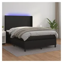vidaXL Boxspringbett mit Matratze & LED Schwarz 140x200 cm Kunstleder