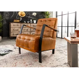 Massivmoebel24 Sessel Echtleder 64 x 83 x 76 cm Cognac mit Armlehnen und Metallbeinen