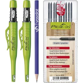 vasalat Pica Dry Tieflochmarker Graphit 2 Stück mit 10 Ersatzminen 3-teilig