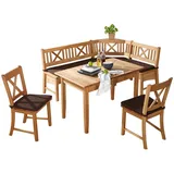Venda Eckbankgruppe, Dunkelbraun, Wildeiche, Holz, Textil, Wildeiche, vollmassiv, Uni, eckig, 179x137 cm, Holzmöbel, Sitzgelegenheiten Holz, Holzbänke