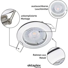 Oktaplex lighting 6er Set Oktaplex Einbaustrahler 3-Step dimmbar inkl. LED Modul 3000K warmweiß - Deckenspots Chrom - Silber