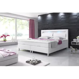 IHG Boxspringbett Milano 180x200 Bettkasten Kunstleder Weiss TYP 6 mit integriertem Topper