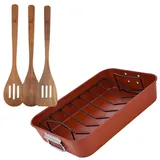 San Ignacio Agros Küchenhelfer-Set 3-teilig Holz/Bratblech 40 x 28 cm Stahl Braun/Orange