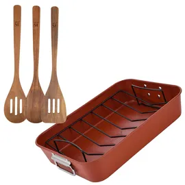 San Ignacio Agros Küchenhelfer-Set 3-teilig Holz/Bratblech 40 x 28 cm Stahl Braun/Orange
