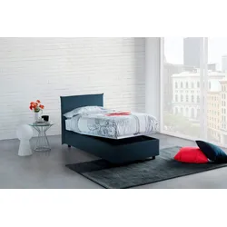 Dmora Einzelbett Catia, Containerbett mit Stoffbespannung, 100% Made in Italy, Frontöffnung, inklusive Matratze Cm 80x200, Blau