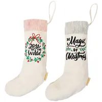 Papierdrachen Weihnachtsstrumpf 2er-Set - zum Befüllen - Socken aus Leinen mit Schriftzug-Stickerei - Nikolaus-Deko - Weihnachten 2025