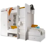 Begabino Hochbett Maxi mit 2 Liegeflächen, Kleiderschrank und Regalen Weiß