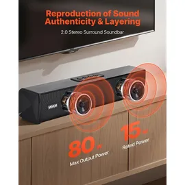 Vevor Soundbar für Smart TV, 2.0-Kanal, 450 mm kompakte TV-Lautsprecher für Projektor, Bluetooth-AUX-Anschluss, Fernbedienung, 80-W-Surround-Soun...