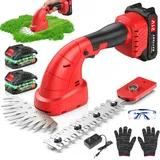 21V Heckenschere Akku 2-in-1 Elektrisch Strauchschere Grasschere mit 2 Stück 2000mAh Akku und Ladegerät Gartenschere Elektrische Rasenschere mit 2 Messerlänge Schnittbreite Rasenkantenschneider
