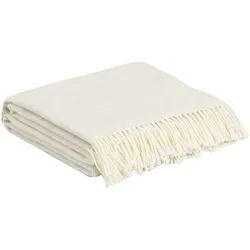 GANT Wohndecke - LOGO THROW, Jacquard-Logo, Fransen, Woll-Mix-Gewebe Weiß 130x180cm