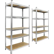 ECD Germany 2er Set Werkstattregal Schwerlastregal 170x70x30 cm bis 350kg belastbar verzinktes Metall 5 Mdf-platten höhenverstellbar Lagerregal Steckregal