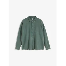 bonprix Weite Bluse in Used Optik, grün, 46, Musselin