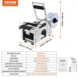 Vevor Halbautomatische Etikettiergerät 20–50 Etiketten pro Minute Etikettiermaschine Etikettenbreiten von 13–150 mm, Etikettenlängen von 25–300 mm Preisschilder Flaschenetikettierer