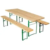 Sunfun Bierzeltgarnitur  (3 -tlg., Nadelholz/Stahl, Klappbar, Naturbraun/Grün, Tisch  (L x B x H): 220 x 50 x 77 cm, Bank  (B x T x H): 220 x 25 x 49 cm, Ohne Rückenlehne)
