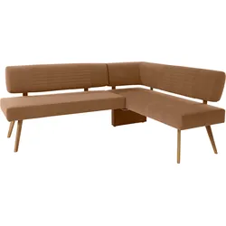 Eckbank OTTO PRODUCTS "Alessja", gelb (curry, eiche natur), B:192cm H:88cm T:152cm, Massivholz, Holzwerkstoff, Polyester, Sitzbänke, Breite langer Schenkel 192 oder 212 cm, Gestell aus Eiche Massivholz