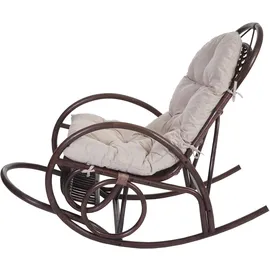 Mendler Schaukelstuhl HWC-C40 Rattansessel 58 x 110 x 58 cm Braun mit Kissen