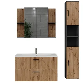 Vicco Badmöbel-Set Irma, Anthrazit/Goldkraft Eiche, 4 Teile, (3-St., 3er Set) grau