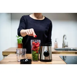 Alpina Smoothie Maker Mixer - Smoothie Mixer 300W - Inkl. Smoothie Becher 300ml und 600ml - 2 Geschwindigkeiten und Pulsierende Funktion - Edelstahl - Silber/Schwarz