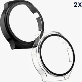 kwmobile 2x Cover kompatibel mit Huawei Watch 4 Pro Space Edition Hülle - Fullbody Fitnesstracker Case Set aus Glas - Transparent Schwarz