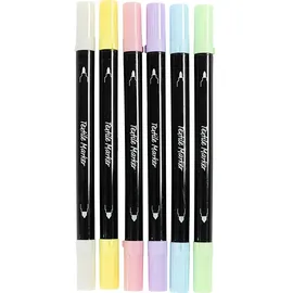 Creativ Company Textil-Marker, Pastell-Farben, Strichstärke 2,3+3,6 mm, 6er Set