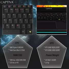 CAPTIVA Highend Gaming R92-275 16" Ryzen 9 9955HX 32 GB RAM 4 TB SSD RTX 5080