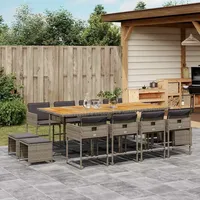 VidaXL 13-tlg. Garten-Essgruppe mit Kissen Grau Poly Rattan -