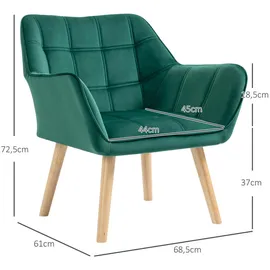 Homcom Einzelsessel Armlehnsessel Relaxsessel mit Holzbeine, Samtoptik, Grün