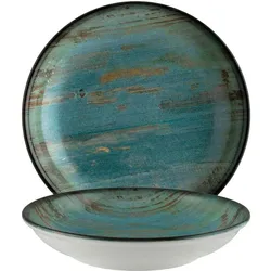 6x Bonna Madera Mint Bloom Teller 28cm 170cl 5,4cm Türkis Braun Blau Porzellan MDRMTBLM28CK Suppenteller Pasta Speise Geschirr
