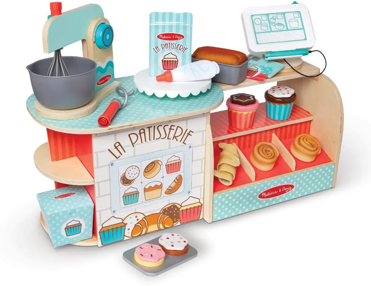 Melissa & Doug Konditorei aus Holz Spielset - 39 Teile, FSC-Holz, holzfarben - Rührmaschine, Ofen, Rollenspiel ab 3 Jahren