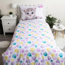COFI 1453 Bettwäsche Katze Grau/Weiß 140 x 200 cm + 70 x 90 cm