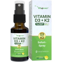 Vitamin D3 + K2 Sofort - Spray 50 ml - Zitronengeschmack - 99,7+% All-Trans (Original K2VITAL® von Kappa) - Laborgeprüfte 1000 I.E. Vitamin D3 pro Anwendung