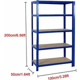 Day Plus - Blau 200x100x50cm Schwerlastregal Lagerregal Kellerregal Metall Werkstattregal Regal Steckregal mdf ,Lagerregal mit 5 Regalböden,bis 875