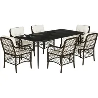 VidaXL 7-tlg. Garten-Essgruppe mit Kissen Braun Poly Rattan