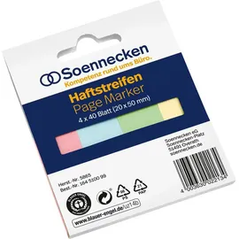 SOENNECKEN Haftnotizblock Haftstreifen 5865 RC 20x50mm 40 Blatt Blau/Gelb/Grün/Rot