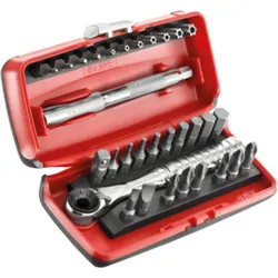 Facom Sortiment 1/4" - Antriebselemente, Bithalter, Bits Serie 1, Umschaltknarre ultrakompakter Kasten, 41-tlg.