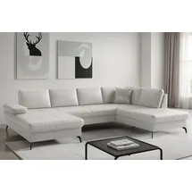 sit&more Wohnlandschaft SIT & MORE "Morris Jubi, Breite 300 cm", reinweiß, Sofas, B/H/T: 300cm x 83cm x 202cm, NaturLEDER, Ottomane rechts, Mit Armteilverstellung,Mit Bettfunktion, Wohnlandschaft, mit Armteilfunktion, optional mit Bettfunktion, B:300cm H:83cm