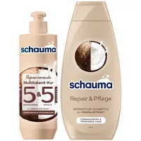 Schauma 5&5 Reparierende Multitalent-Kur (300 ml) Haarmaske Haarkur Splissversiegelung & Schwarzkopf Reparatur-Shampoo Repair & Pflege (400 ml) repariert Kokos-Extrakt
