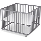 Sämann Laufstall Baby 100x100 cm | TÜV geprüft 2023 | stufenlos höhenverstellbar | Laufgitter Premium | Babybett aus Holz | Krabbelgitter Komplettset grau