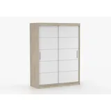 fabryka mebli idźczak Schwebetürenschrank Kleiderschrank Schrank 150 cm Sonoma/Weiß mit Zierleisten Vista 06 - Hellbraun