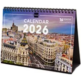 Finocam - Tischkalender 2026 Monatsansicht Januar–Dezember 2026 + Sept.–Dez. 2025 (4 Monate) reduziert | Kalender 2026 | Bilder Madrid - International