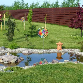 Relaxdays Windrad, 2er Set, Regenbogen-Design, Kinder, Windspielstecker für Balkon & Garten, HBT: 72 x 35 x 15 cm, bunt