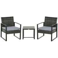 MC Star Balkonset Polyrattan Gartenmöbel Balkonset für 2 Personen mit grauen Kissen, (wetterfest & stilvoll) grau