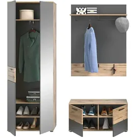 VCM Mason Garderobenkombination 3-teilig Nox Oak / grau - Braun